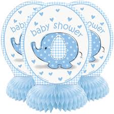Elephant Baby Shower Blue Honeycomb