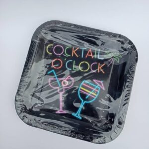 neon cocktails o clock paper plates 16pk