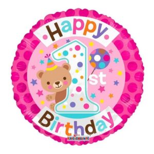 1st Birthday Girl Foil Balloon 18”
