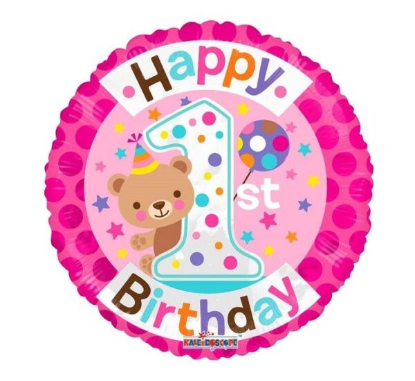 1st Birthday Girl Foil Balloon 18”