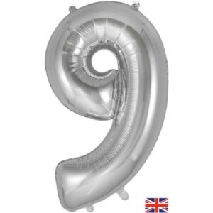 34” Number 9 Silver Foil Balloon