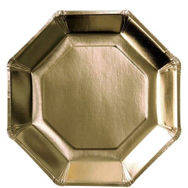 Gold Metallic Octagon Paper Plates 8pk