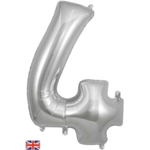 34” Number 4 Silver Foil Balloon