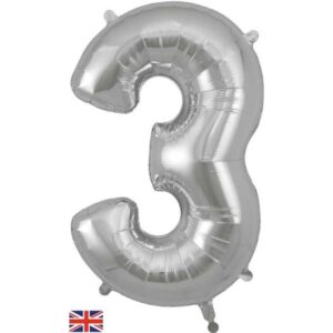 34” Number 3 Silver Foil Balloon