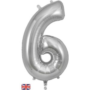 34” Number 6 Silver Foil Balloon